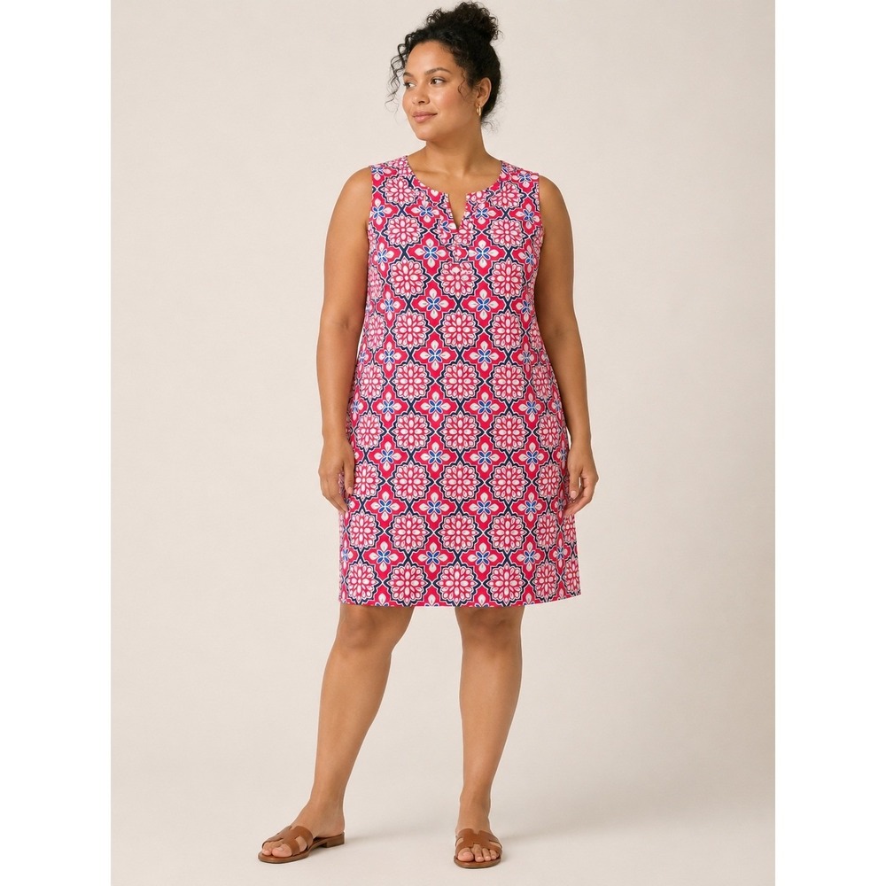 Sunsets & Sweet Tea Anywhere Dress Women‎ 3X Blue Fuchsia Geometric UPF 50 Tunic
